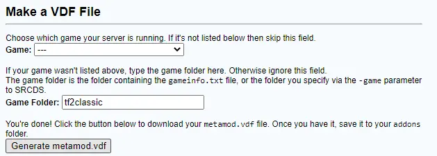 Metamod generator page example